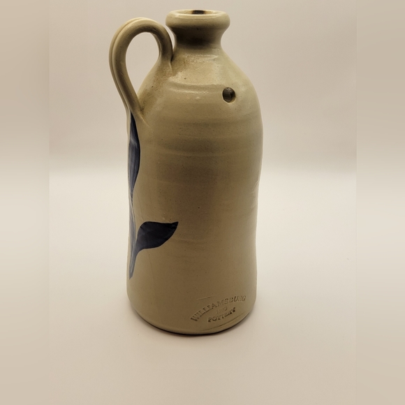 Williamsburg Pottery Salt Glaze Cobalt Blue Gray Leaf Colonial Jug Candle Holder - Picture 4 of 7